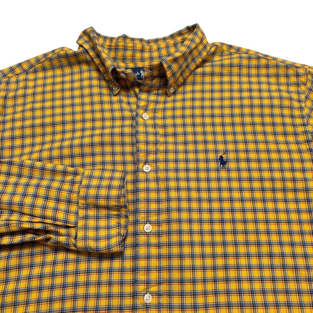 Ralph Lauren Shirt Mens 2XL Yellow Plaid Flannel Classic Fit Button Down Casual